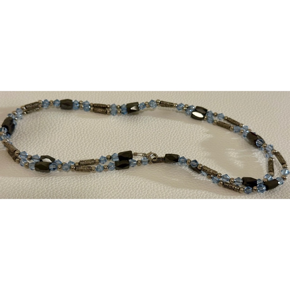 Elegant Baby Blue Magnetic Wrap Necklace Bracelet Glass Beads Fashion Jewelry